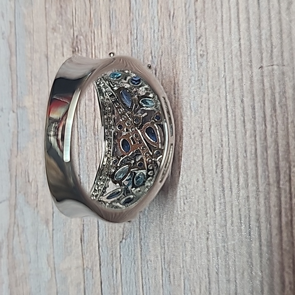 NEW PLATINUM PLATED CREATED SAPPHIRE AQUAMARINE ZIRCON FASHION RING - Picture 7 of 10